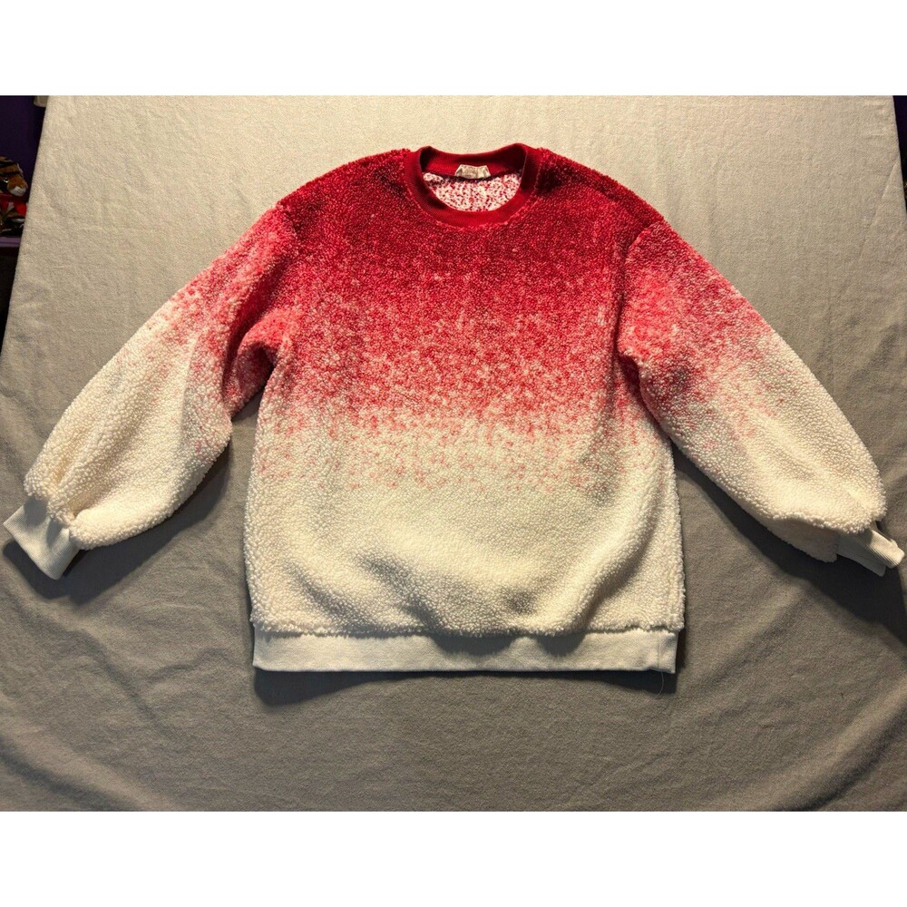 New in Women's Ombre Red & White Knit Crewneck Pullover Sweater Long Sleeve M
